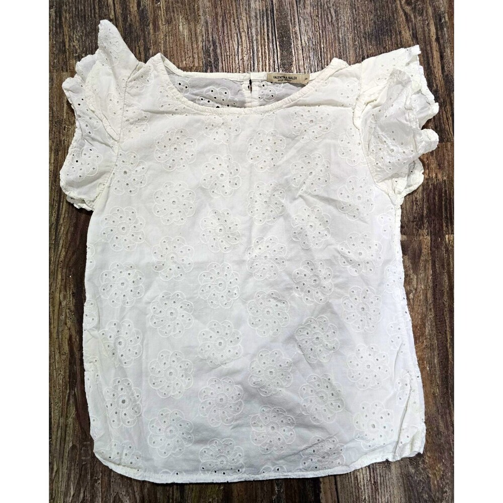 Valentina Naldi White Eyelet Embroidered Ruffle Flutter Sleeve Blouse S
